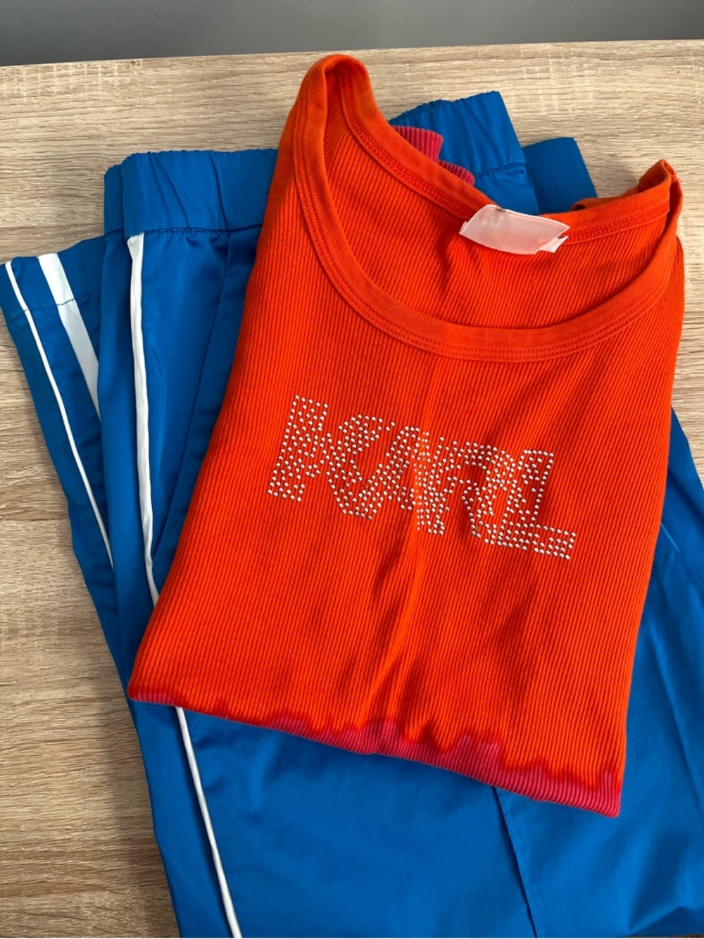 VTG Y2K Karl Rhinestone Logo Two-Tone Ribbed Tank Top - M